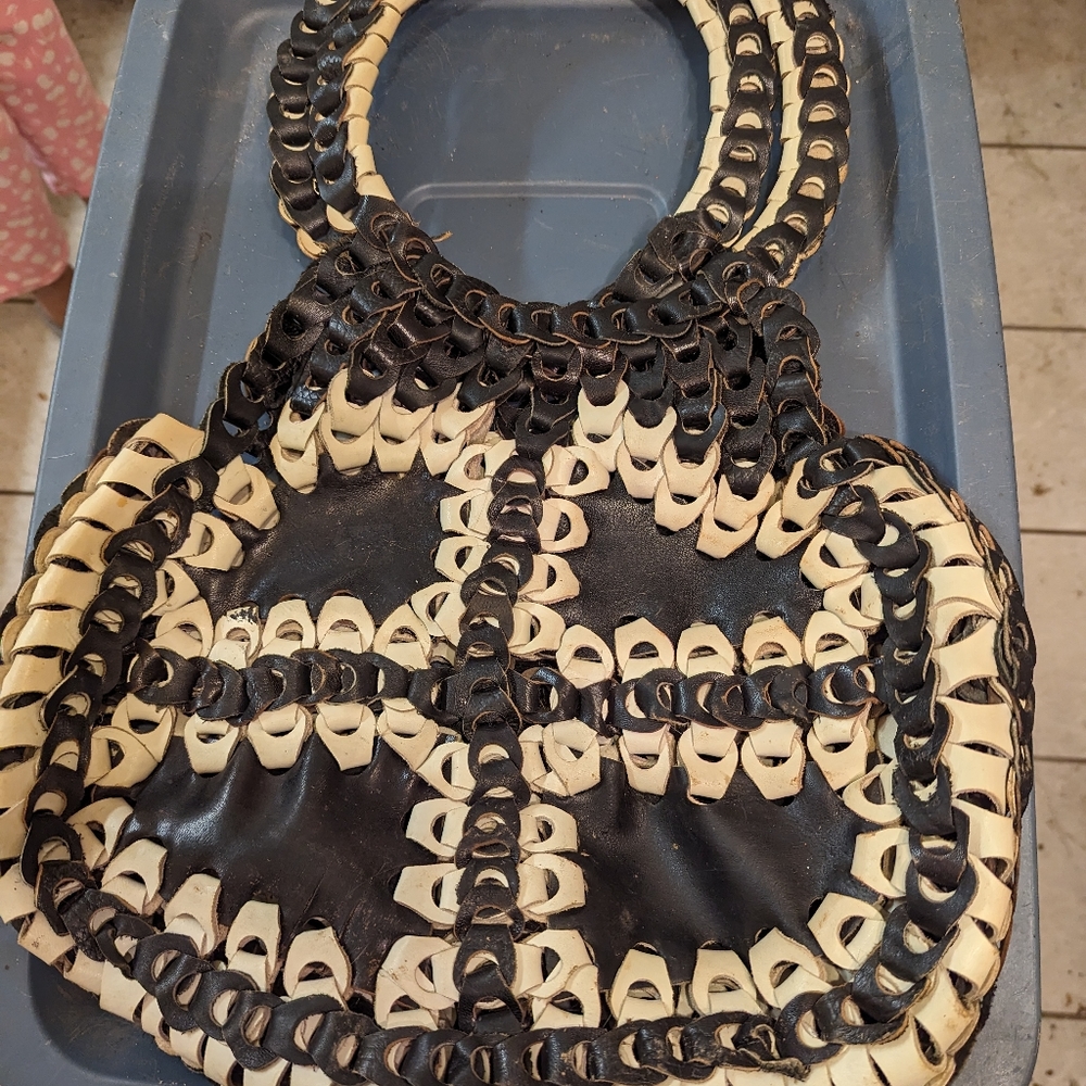 1970s leather knitting bag
